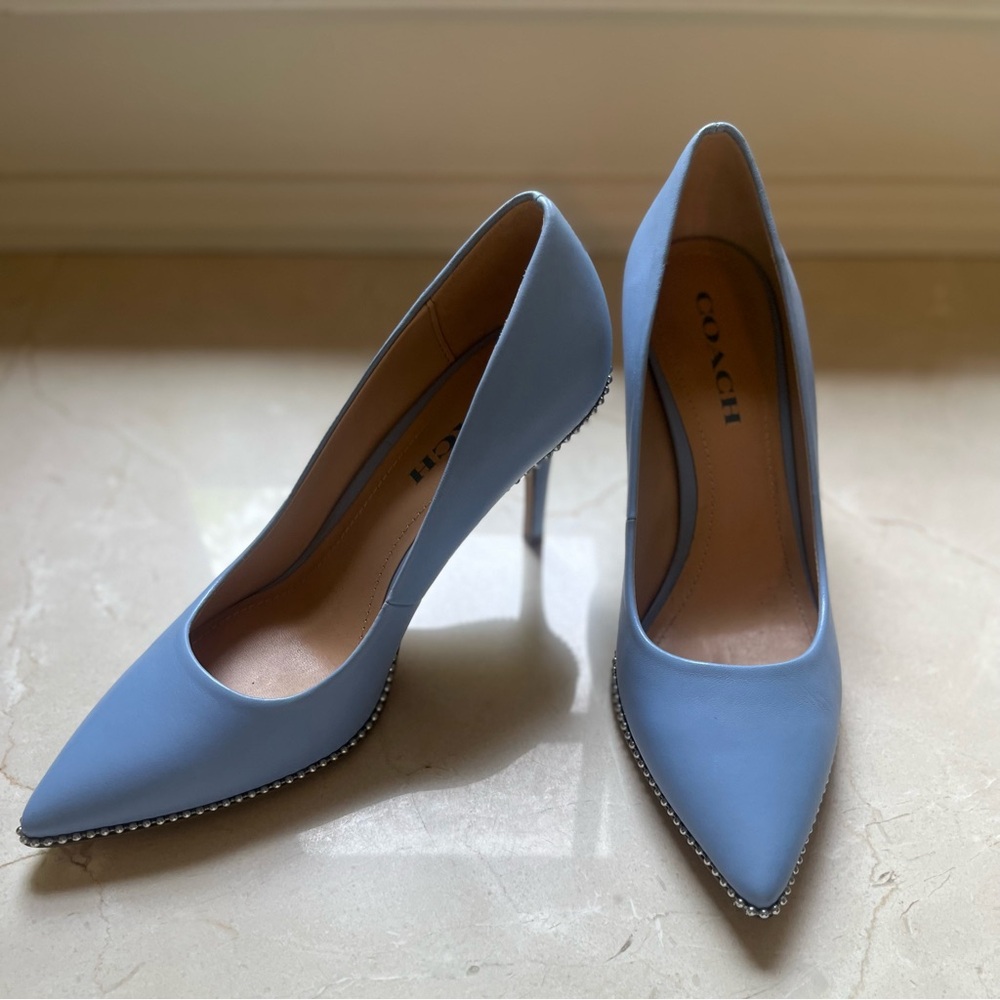 COACH heels/ blue studded pumps